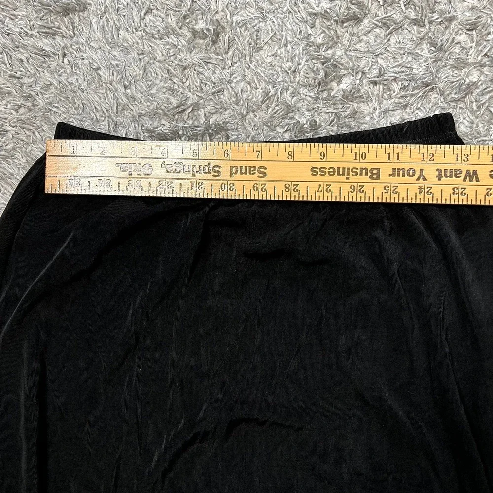 Chico's Travelers Black Asymmetrical Mesh Trim Midi Skirt Women's Size 1 (M)